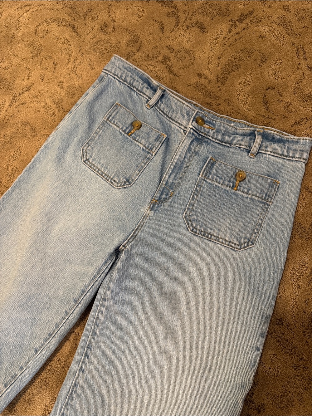 LOFT Light Blue Relaxed-Fit Palmer wide leg croppeJeans with Front Patch Pockets